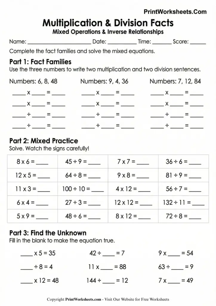 Multiplication Worksheets - Free Printable PDFs