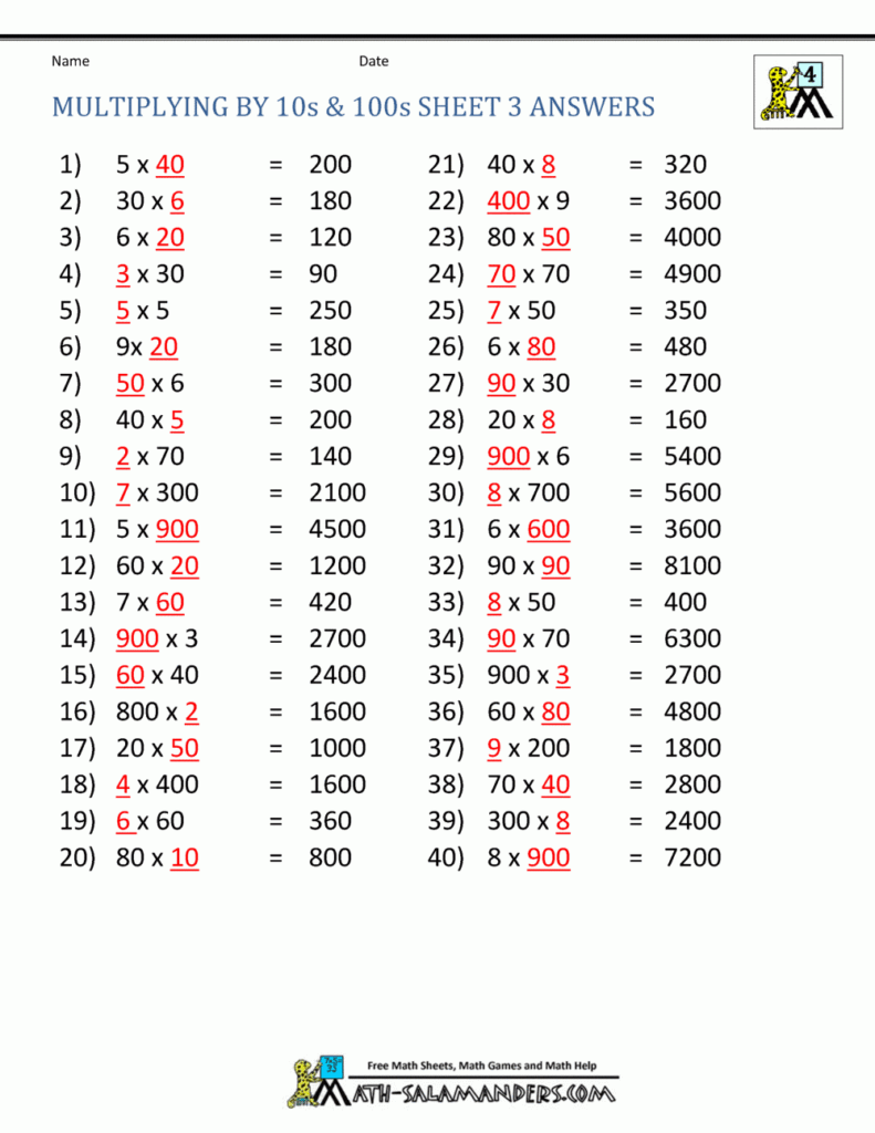 Multiplication Worksheets With Answers | Multiplication Worksheets