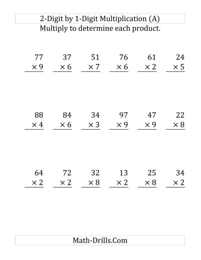 Multiply 2 Digit Numbers By 1 Digit Worksheet - 2 Digit X 1 Digit Multiplication Worksheets - Free Printable
