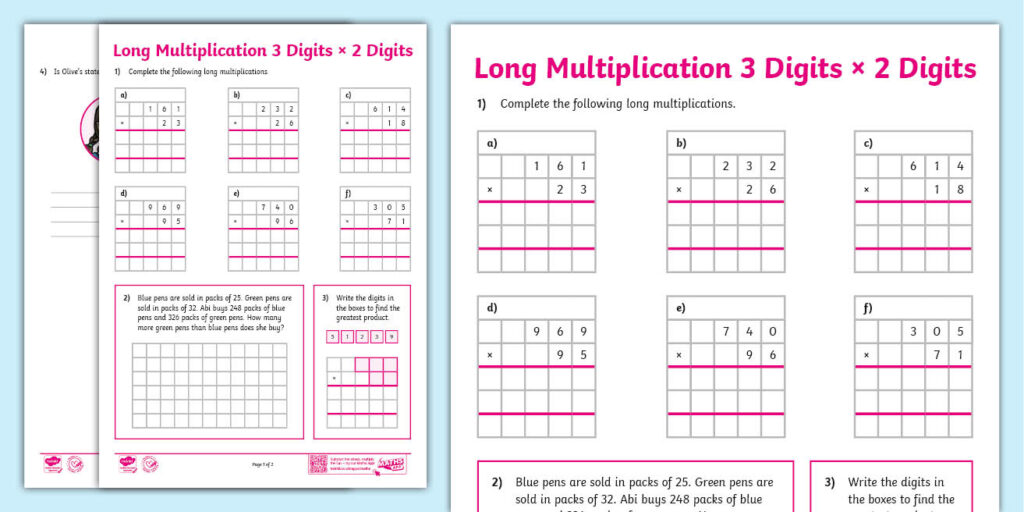 Multiply 3-Digit By 2-Digit Worksheet - t2 m 1457 long multiplication practice 3 digits x 2 digits