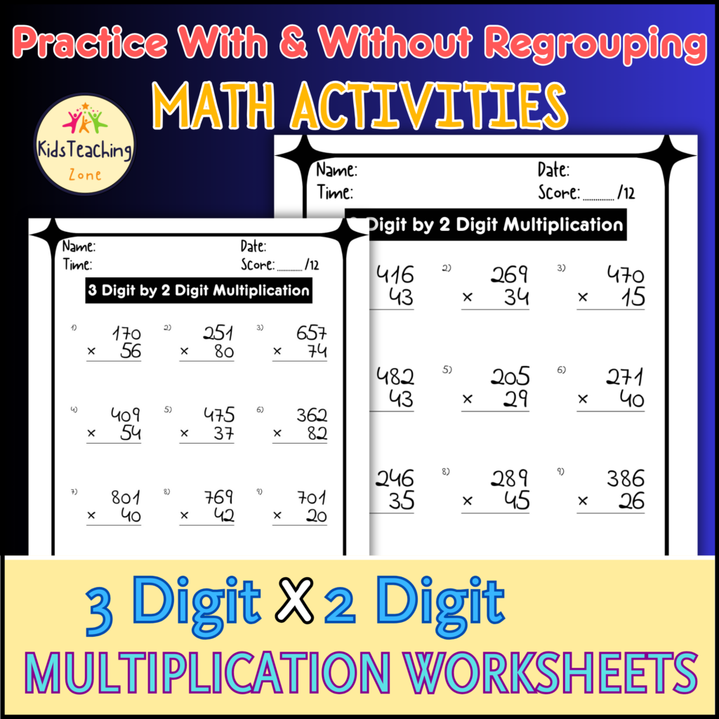 Multiply 3 Digit by 2 Digit Worksheets Practice With and Without ...