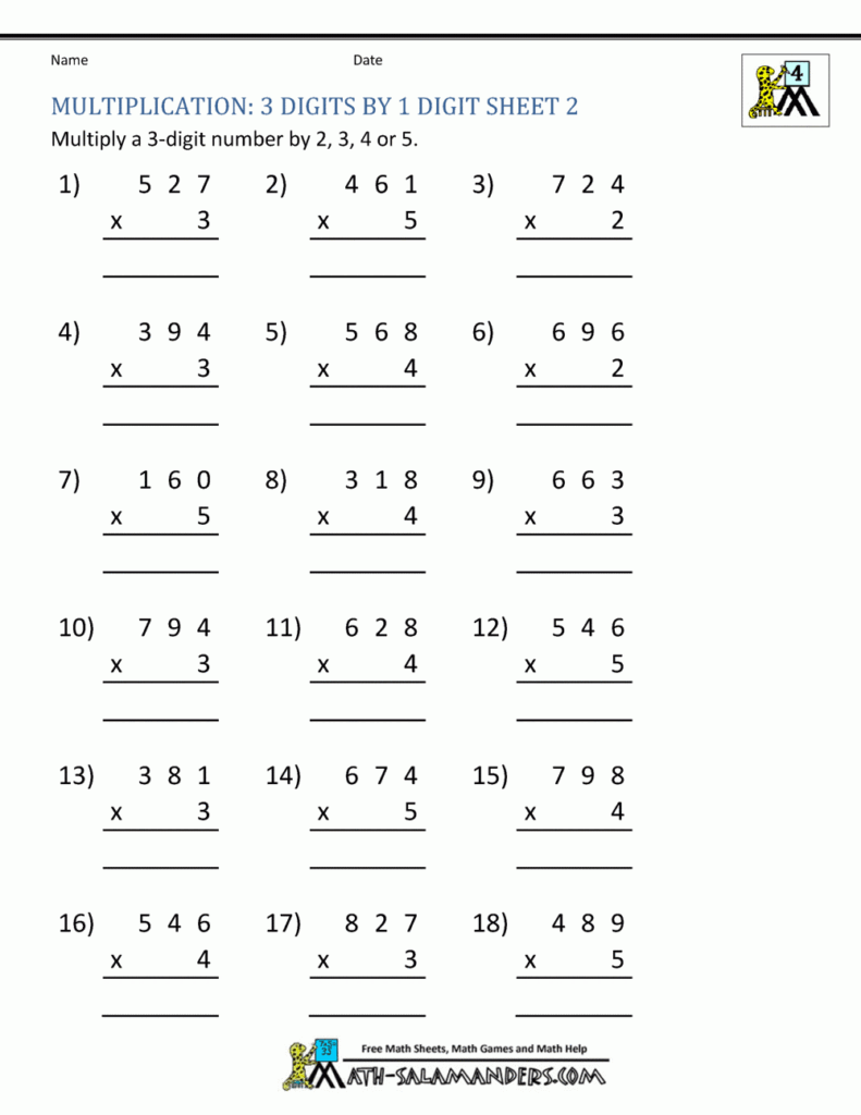 Multiply Worksheet For Class 4 - Free Printable Multiplication Worksheets Grade 4 - Free Printable