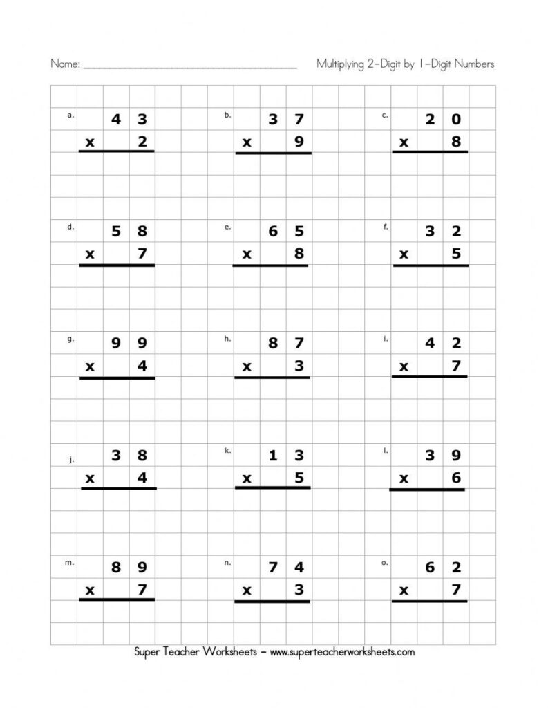 Multiplying 1 And 2 Digit Numbers Worksheet - Free Worksheets Printable