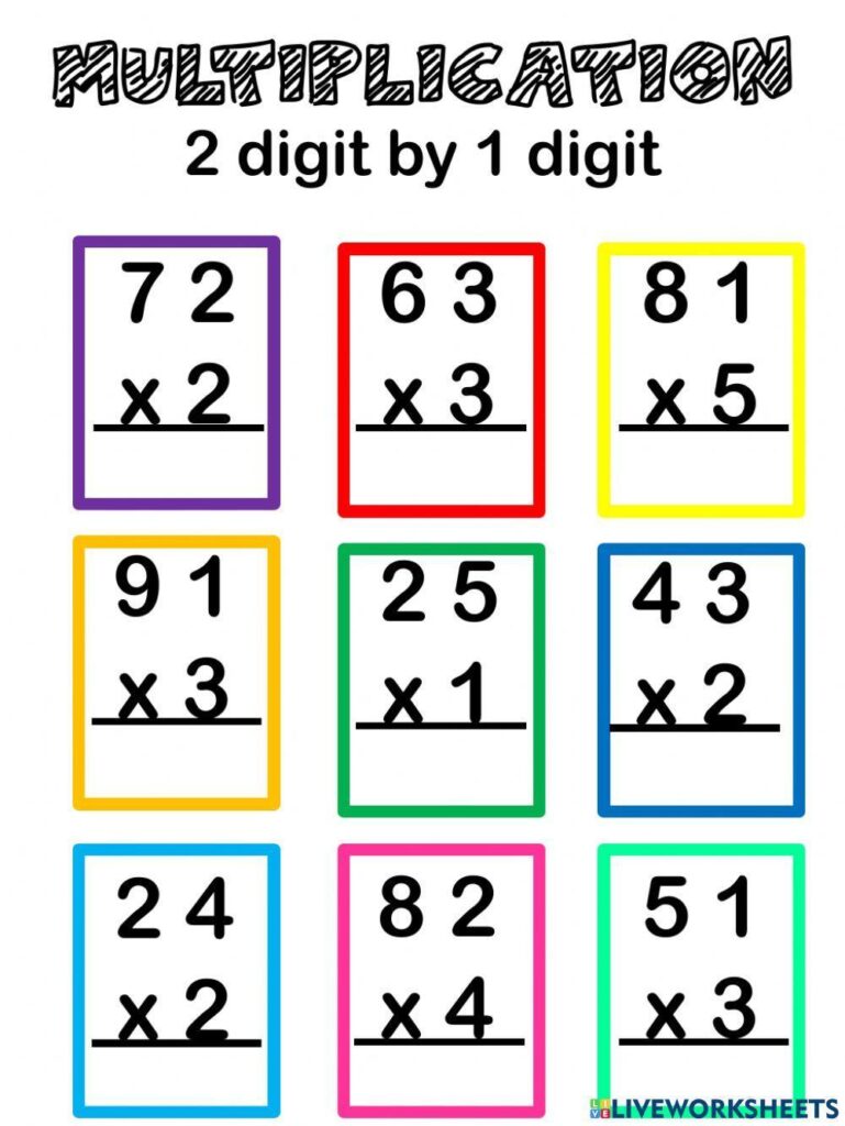 Multiplying 2 Digit By 1 Digit Worksheets Free 1 Digit Multiplication