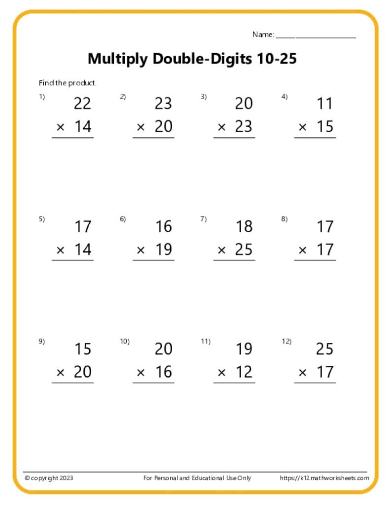 Multiplying 2 Digit Factors Worksheet - Double-Digit Multiplication Worksheets
