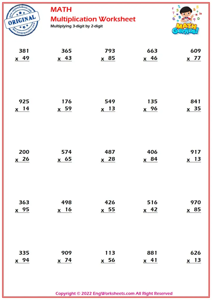 Multiplying 3-digit by 2-digit – EngWorksheets – Images Preview Multiplying 3-digit by 2-digit – EngWorksheets - Images Preview