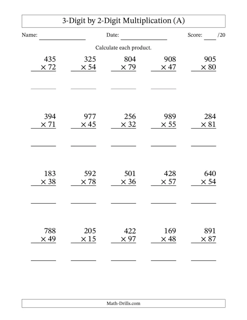 Multiplying 3-Digit by 2-Digit Numbers (A) Multiplying 3-Digit by 2-Digit Numbers (A)