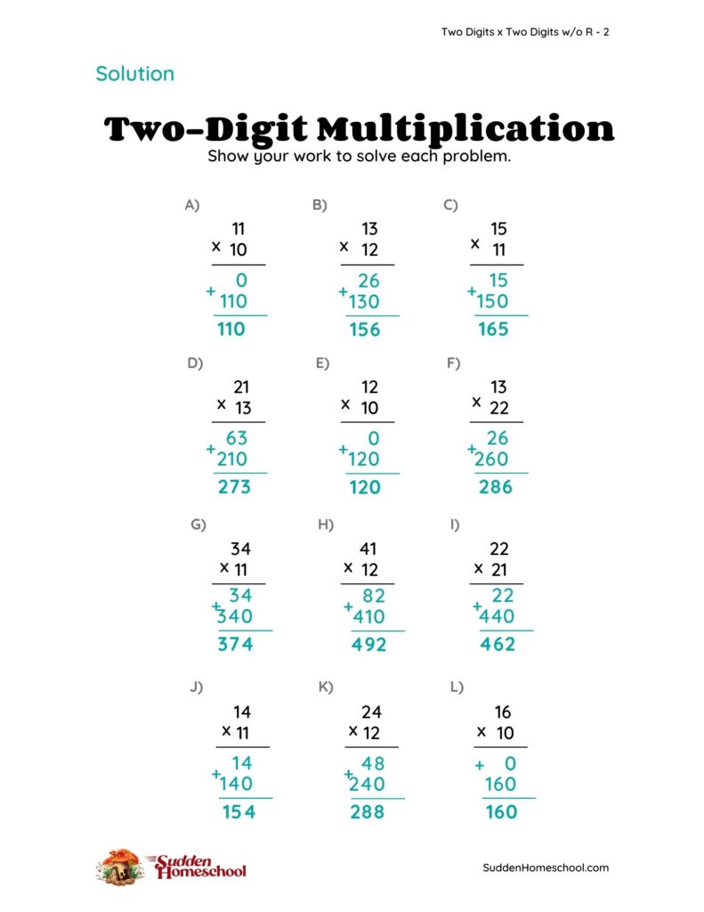 Multiplying Double Digit Numbers Worksheets - Multiplying two digit numbers by 11 - No.2 | Worksheets | Math Center ...