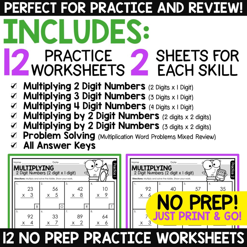 Multiplying Multi Digit Numbers Worksheets - multi digit multiplication practice worksheets multiplication word problems
