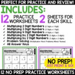 Multiplying Multi Digit Numbers Worksheets