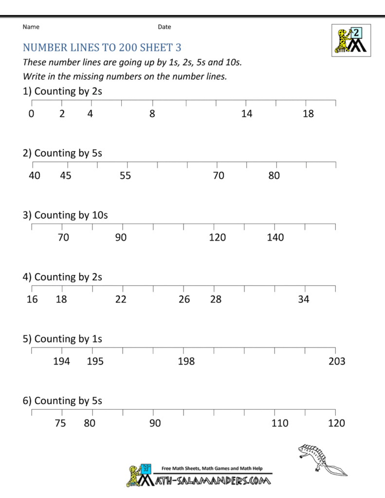 Printable number line worksheets for teaching counting and number recognition