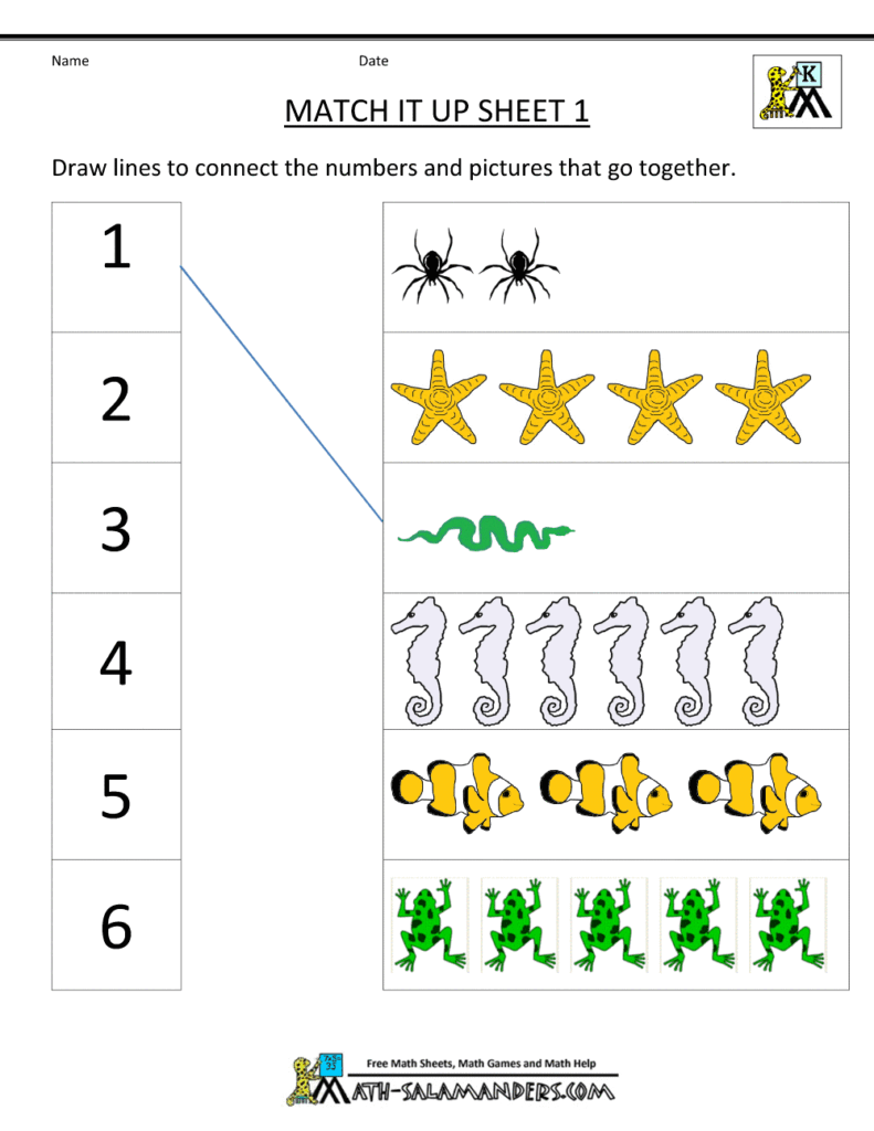 Number Matching Worksheets 1-10 for Kids Number matching worksheet for kids to connect numbers with corresponding s