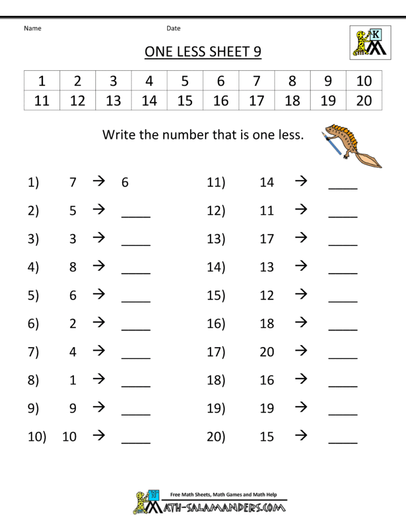 Educational one less worksheet for kids to practice subtraction skills with fun graphics
