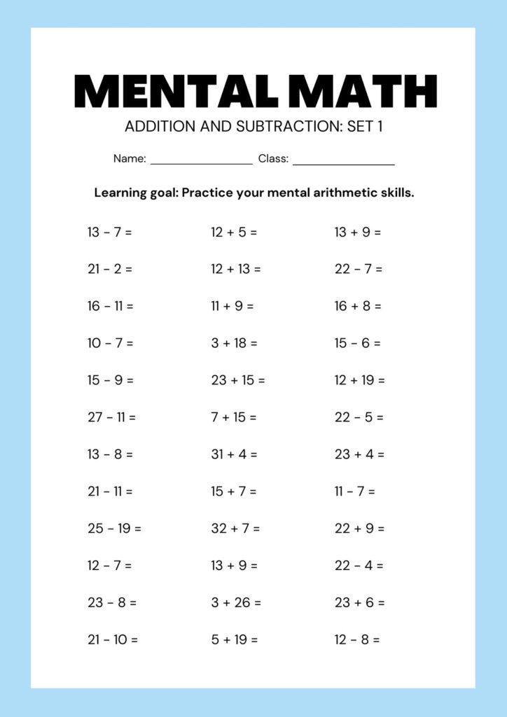 Printable 20 Problems Math Homework – Math Problems Subtraction Printable 20 Problems Math Homework - Math Problems Subtraction
