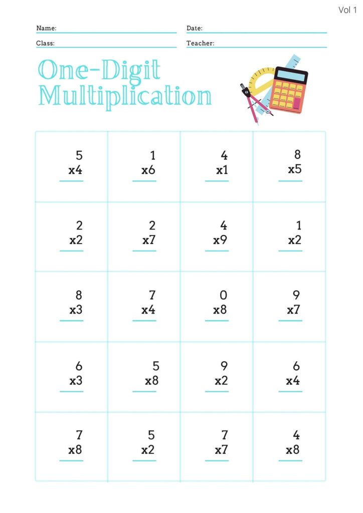 Printable and Downloadable One-digit Multiplication Worksheets – 4 … Printable and Downloadable One-digit Multiplication Worksheets - 4 ...
