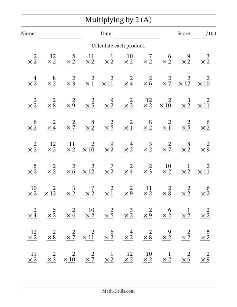 Printable Math Speed Drills for 2nd Grade