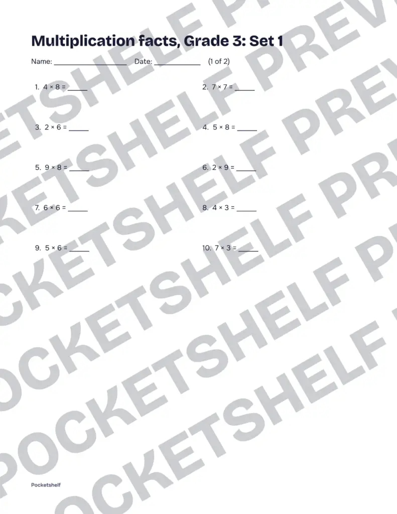 Printable Math Worksheets, Grades 1-6 – Pocketshelf