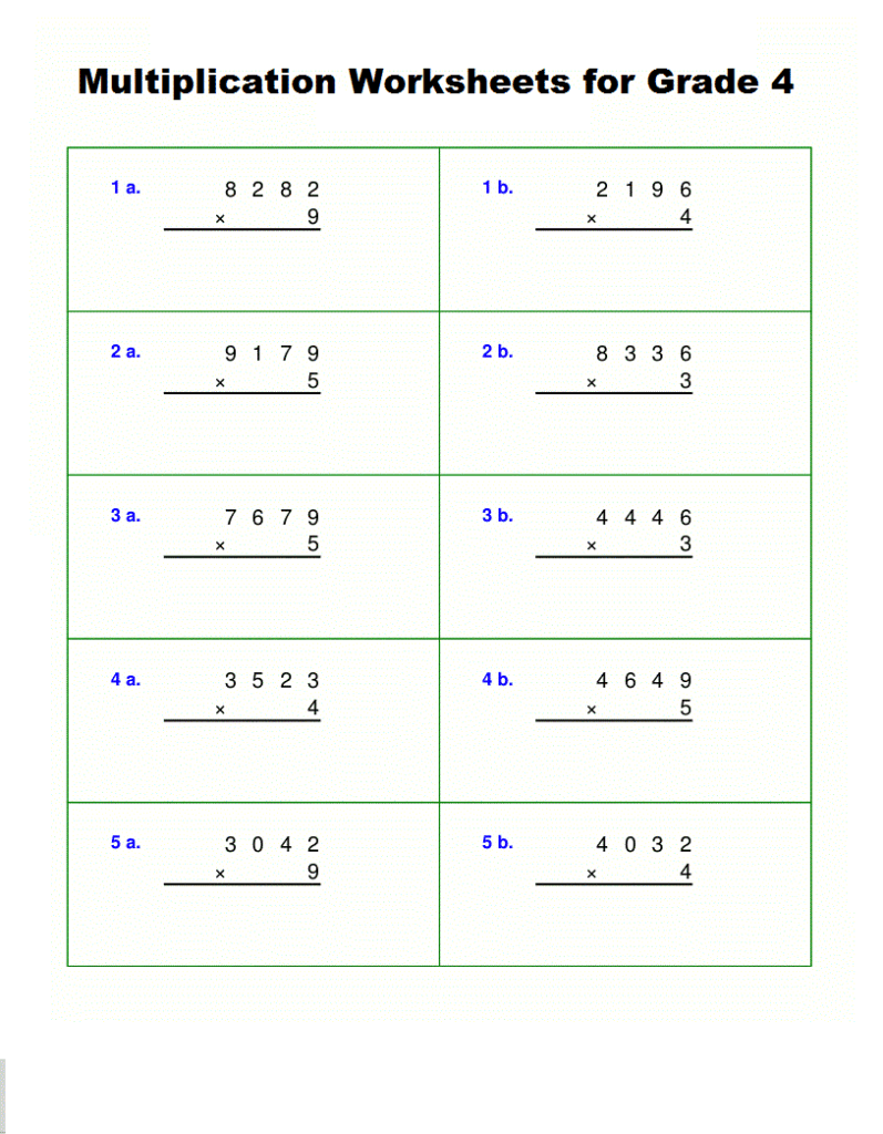 Printable Multiplication Worksheet for Grade 4 With Pictures
