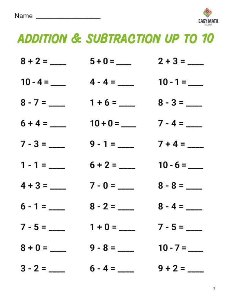 Printable Pre-school and Elementary School Math Addition and … Printable Pre-school and Elementary School Math Addition and ...