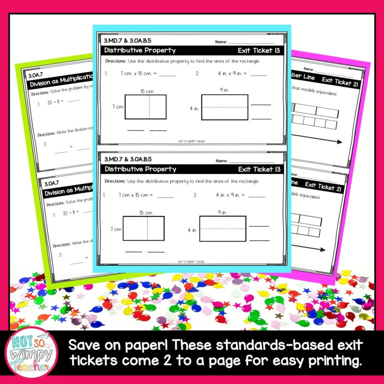 Colorful math exit tickets for third grade with problems and answer keys for Printing Tickets Math Worksheet Answers