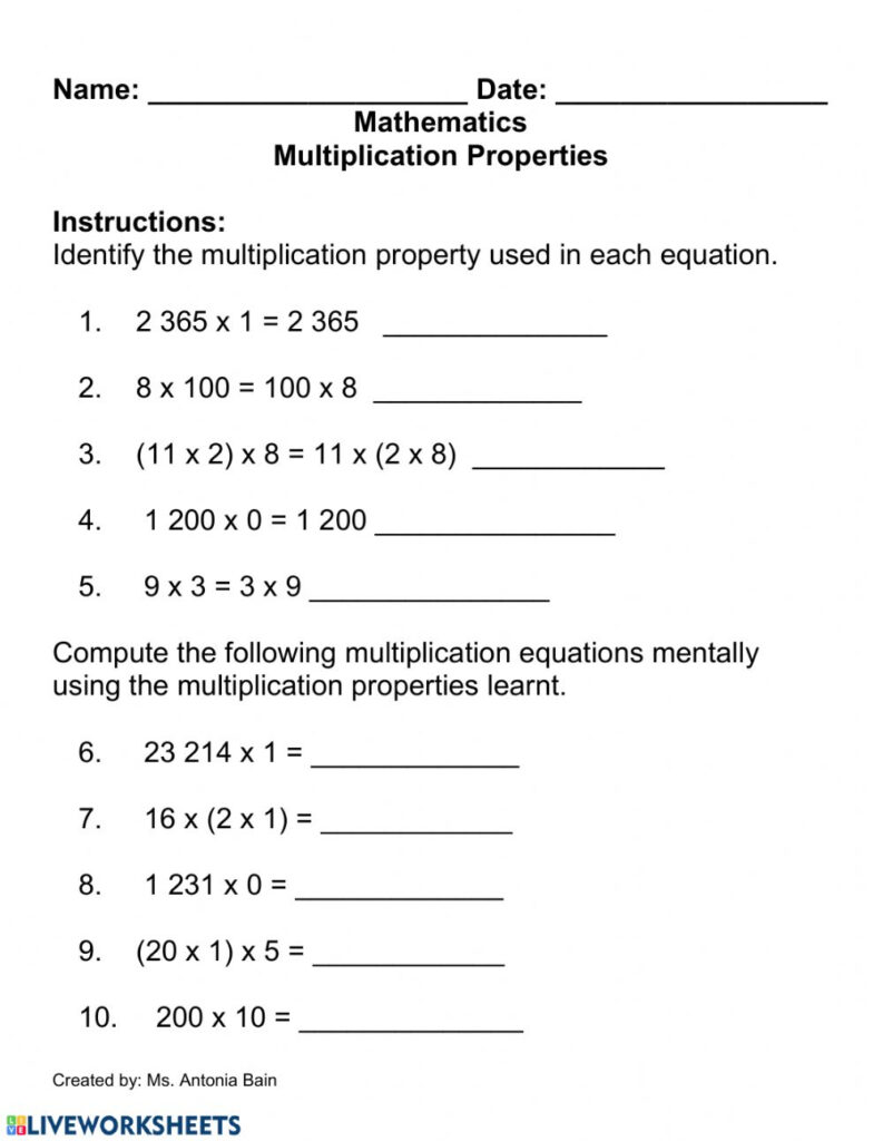 Properties Of Multiplication Worksheet Grade 3 - Properties Of Multiplication Grade 3 Worksheets - Free Printable