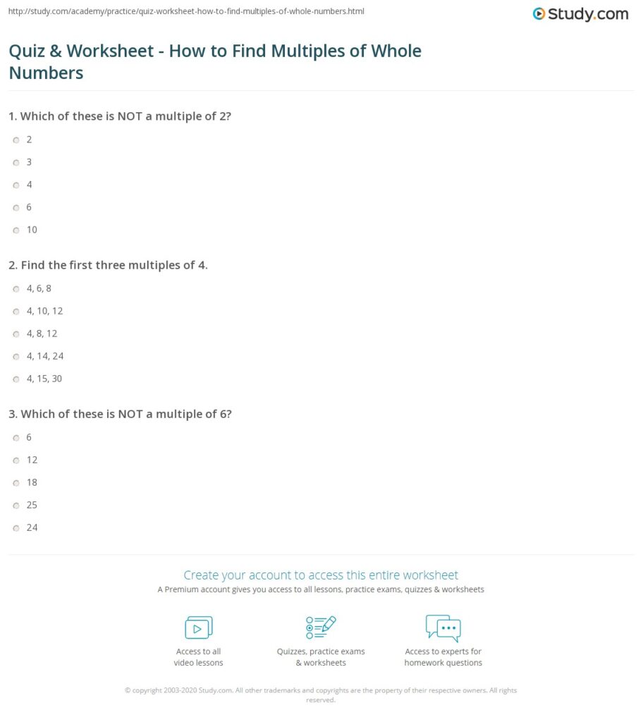 Quiz & Worksheet – How to Find Multiples of Whole Numbers | Study.com Quiz & Worksheet - How to Find Multiples of Whole Numbers | Study.com