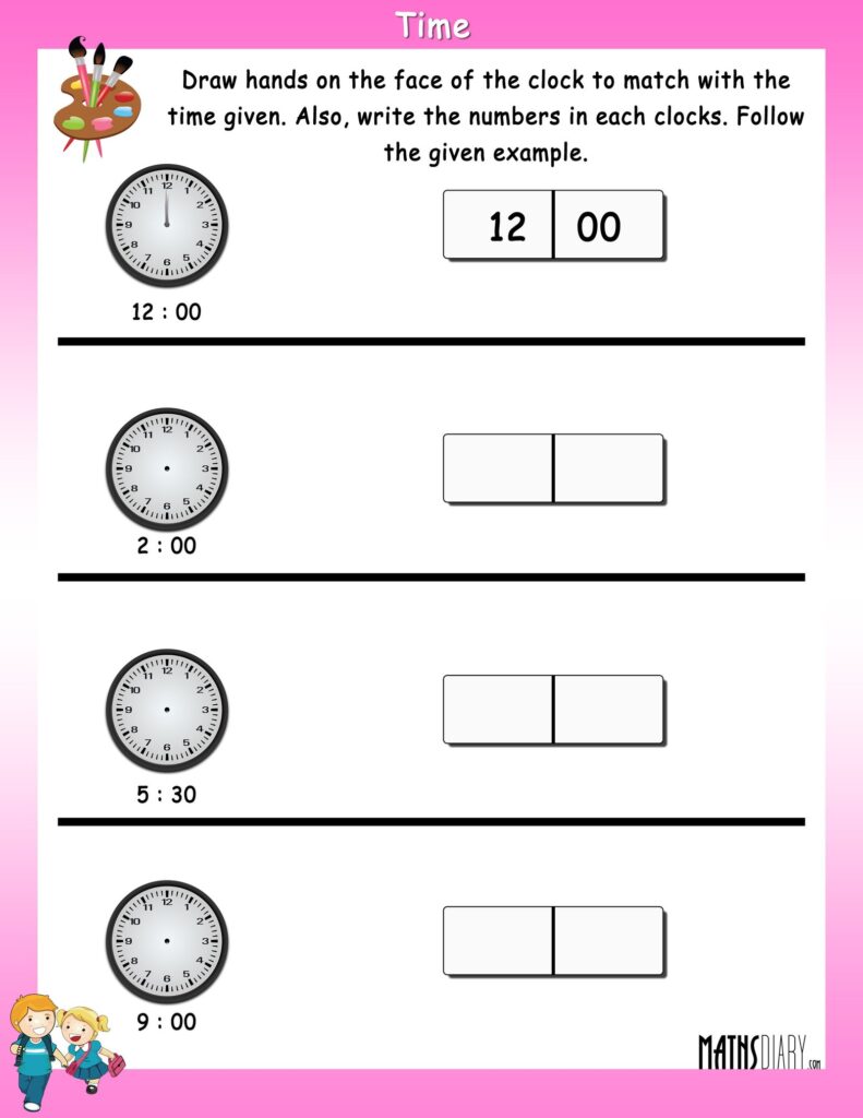 Read the Time Worksheet for Kids Printable worksheet for kids to practice reading the time on clocks