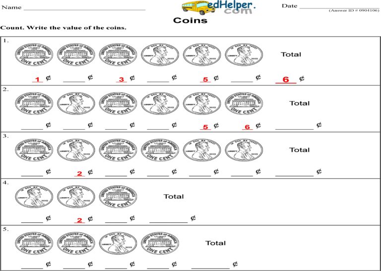 Counting pennies worksheet for learning to count with answers included for Reading To Learn Mathematics Worksheet Answers
