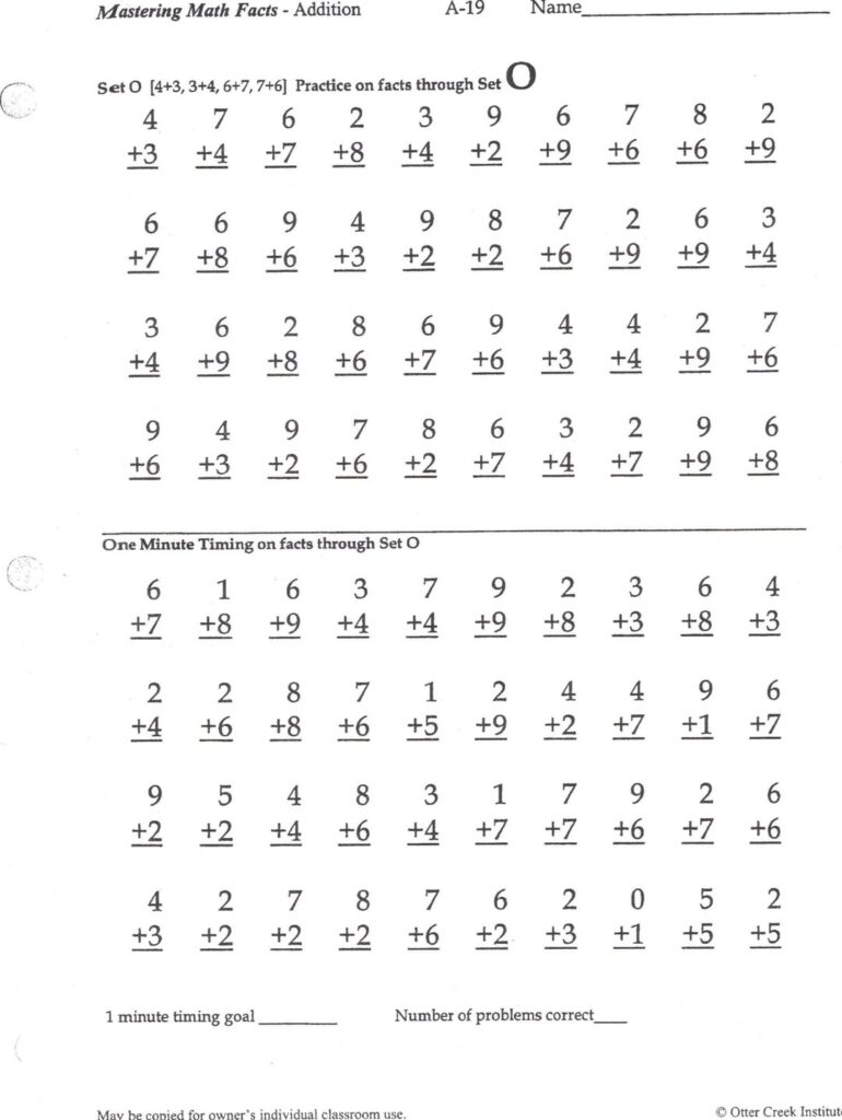 Elementary school rocket math worksheets focusing on addition