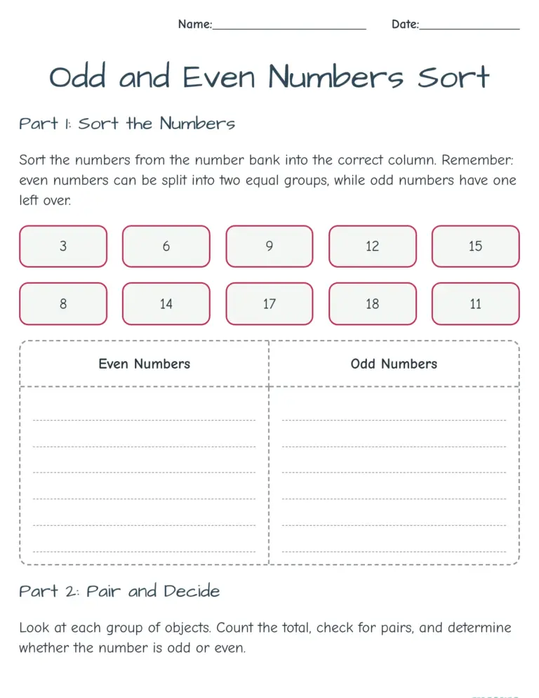Printable Second Class Maths Worksheets Ireland featuring an odd and even numbers sorting activity