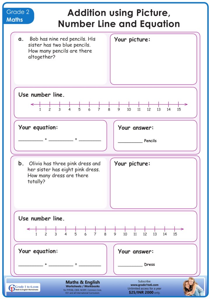 Second Grade Addition Word Problems Worksheet Printable worksheet featuring addition word problems for second grade