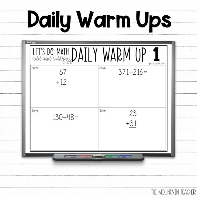 Engaging Second Grade Mountain Math Worksheet featuring addition and subtraction problems for daily warm-ups