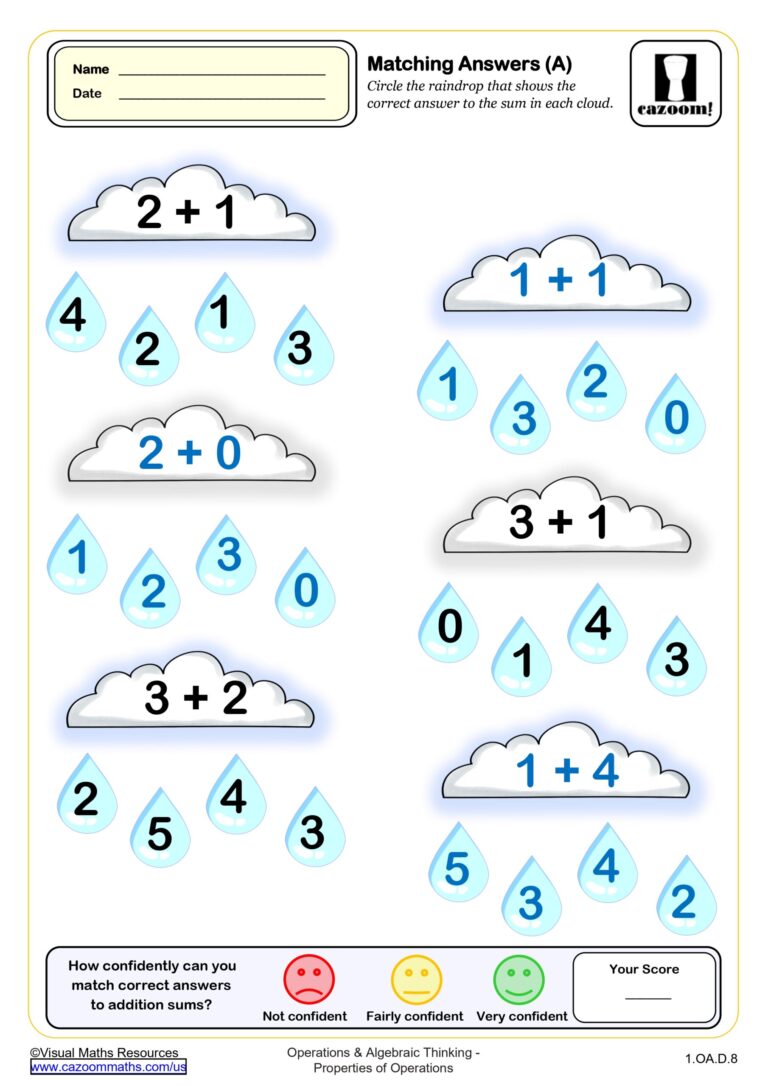 Free printable matching answers worksheet for Sign Up Math Worksheet Answers with addition problems