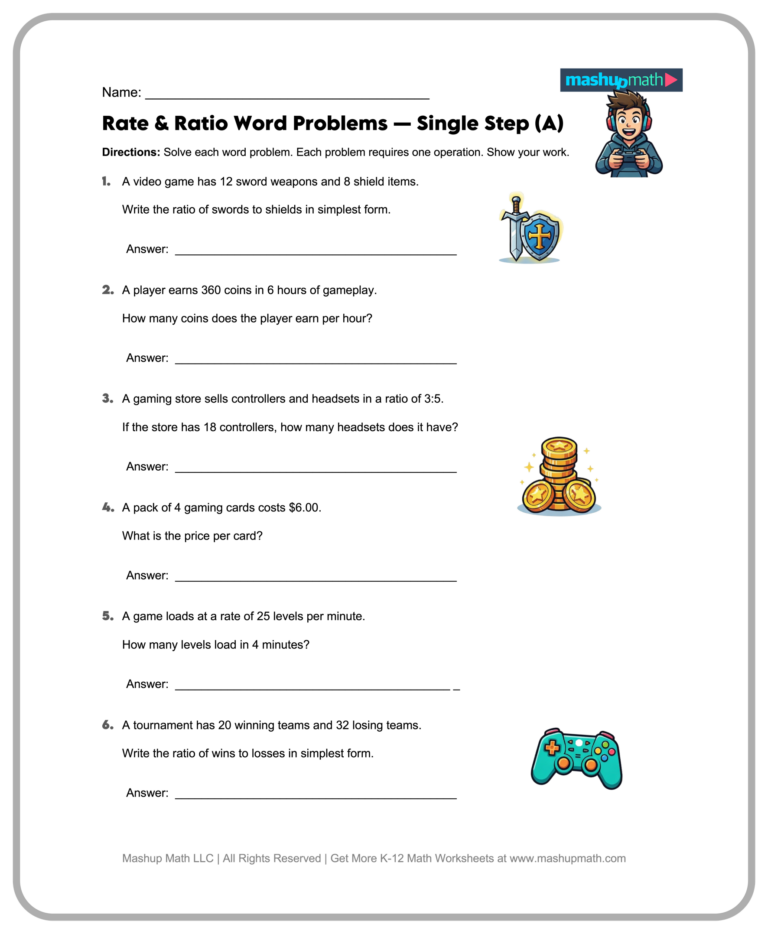 Free printable Simple Math Problem Solving Worksheets featuring rate and ratio word problems