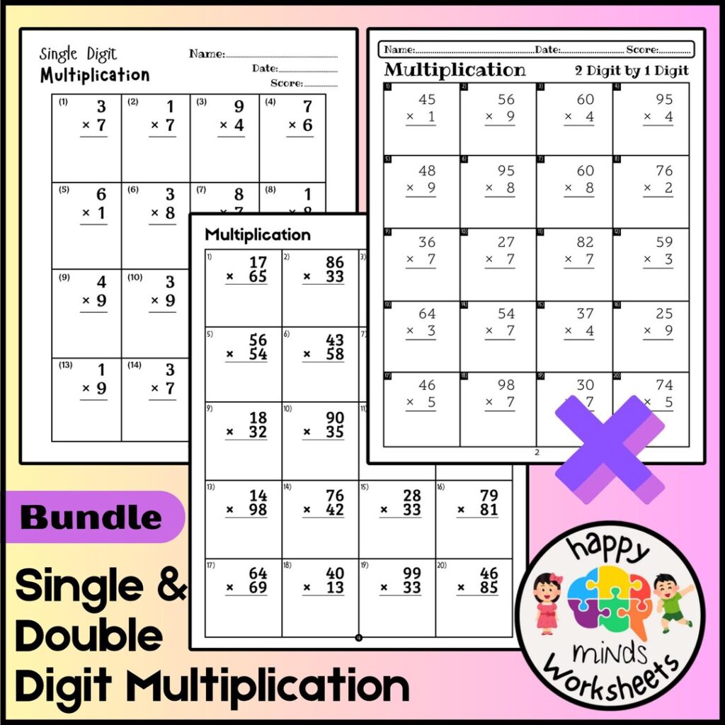 Single and Double Digit Multiplication Practice Worksheets Bundle … Single and Double Digit Multiplication Practice Worksheets Bundle ...
