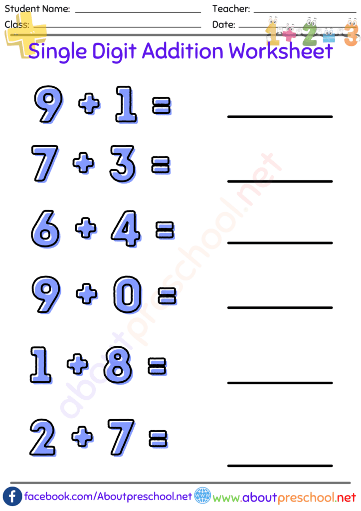 Single Digit Addition Worksheet-16 – About Preschool Single Digit Addition Worksheet-16 - About Preschool
