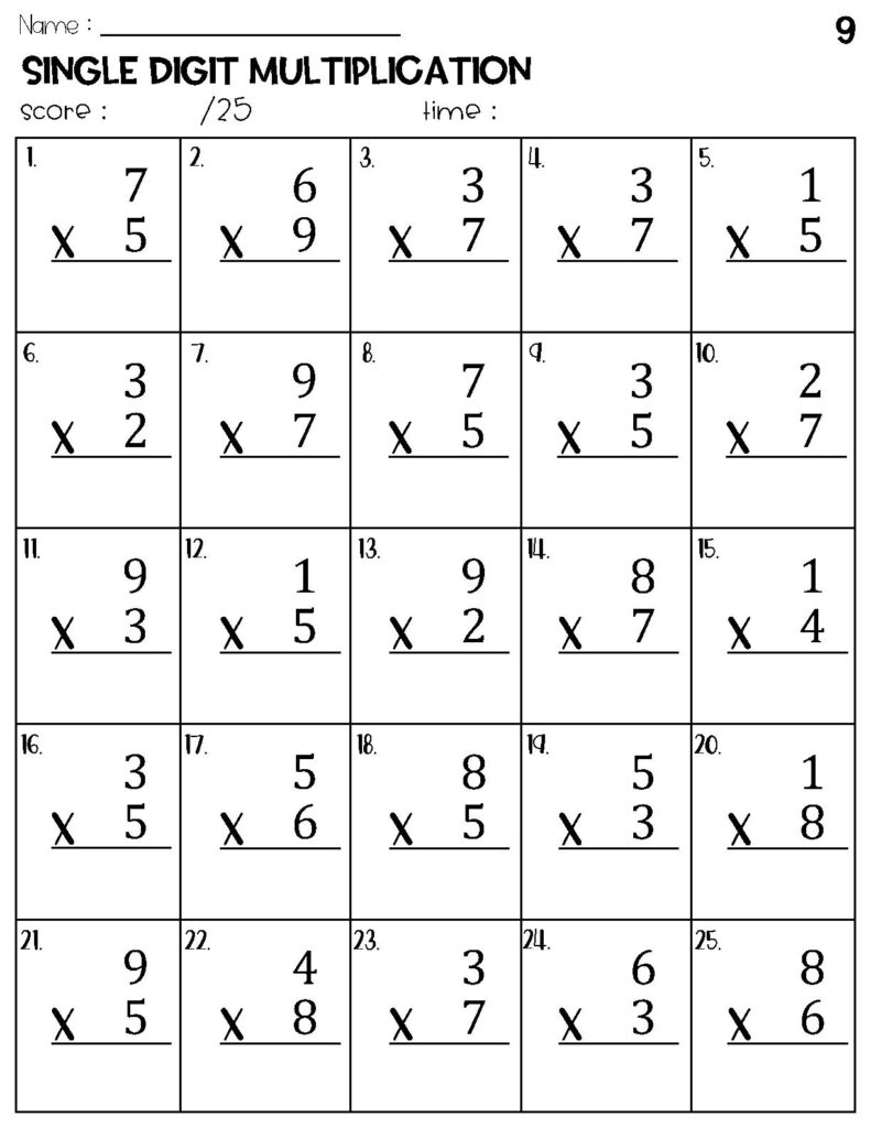 Single Digit By Single Digit Multiplication Worksheets - Single Digit Multiplication Worksheets - Etsy