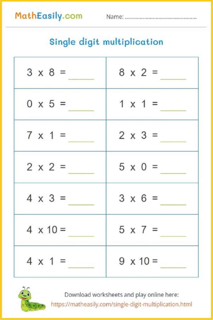 Single Digit Multiplication Games + Worksheets