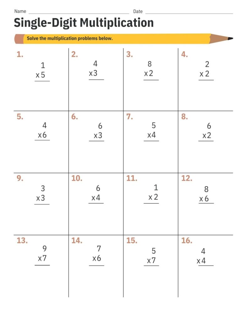 Single-digit Multiplication Math School Assignment Worksheet Printable … Single-digit Multiplication Math School Assignment Worksheet Printable ...