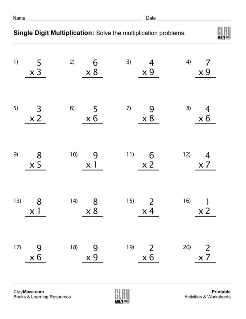 Single Digit Multiplication Worksheets - Free Printable