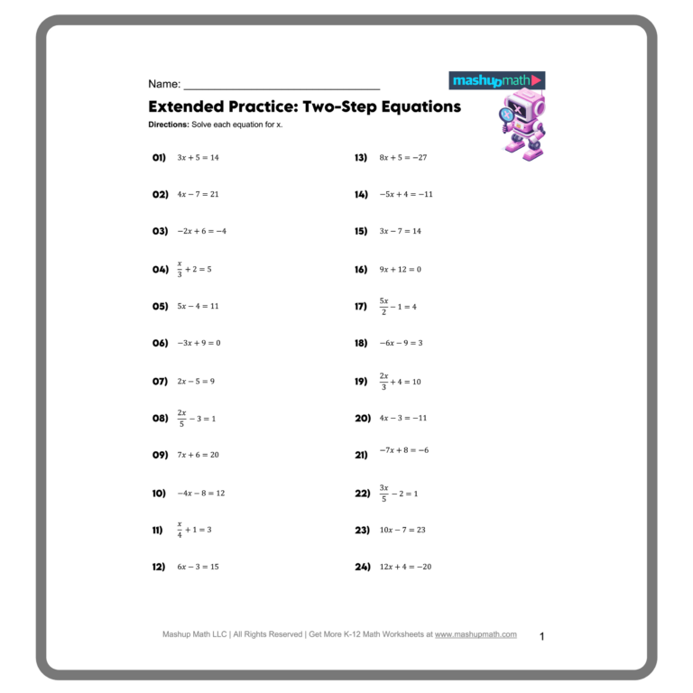 Step By Step Math Worksheets - Free printable two-step equations worksheet for solving equations step by step