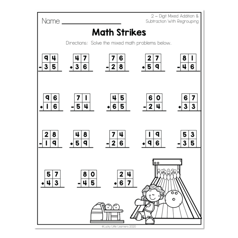 Free printable Study Sheets For Maths For Grade 2 featuring mixed addition and subtraction problems