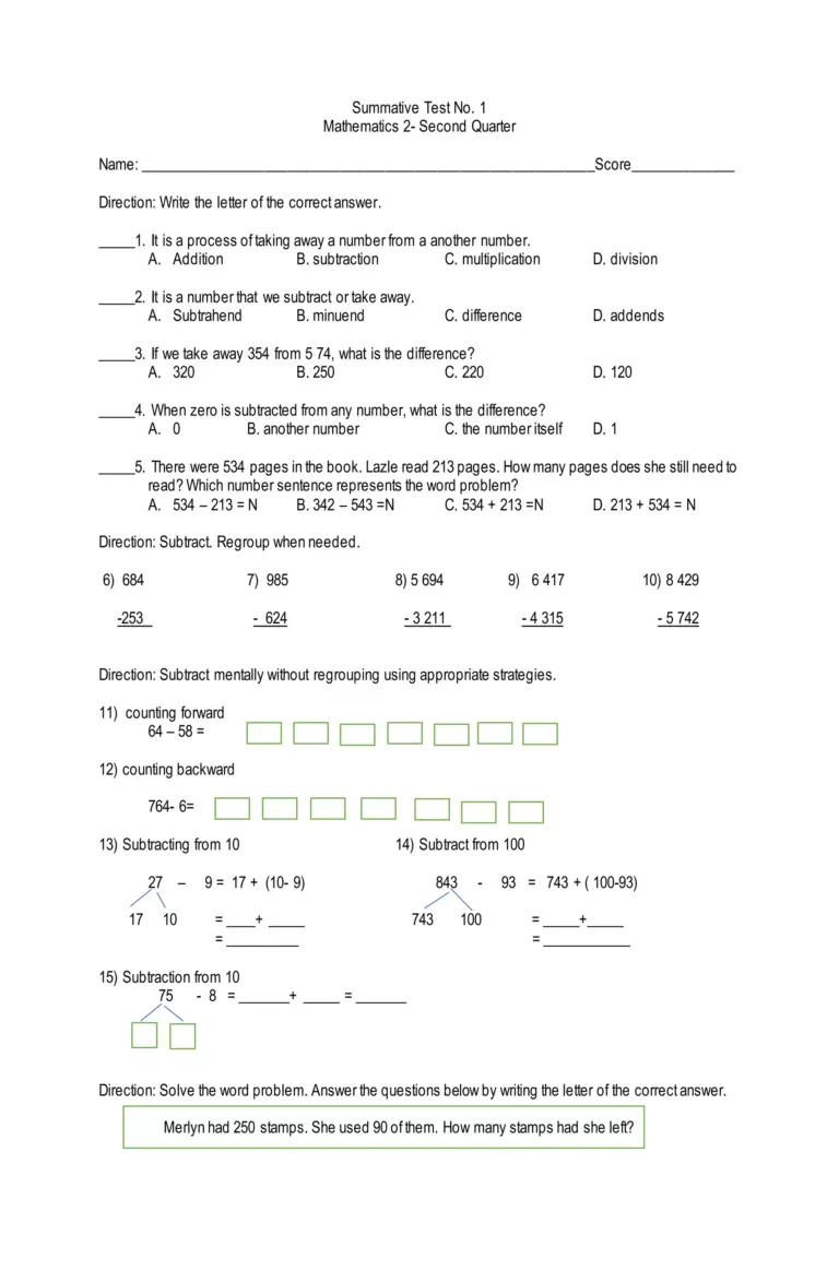 Printable worksheet for Summative Assessment For Seco D Grade Math Worksheets with various math problems