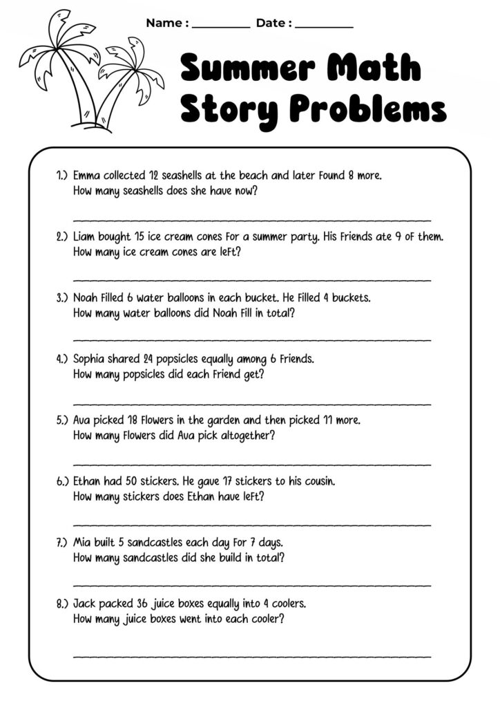 Summer 2nd Grade Math Worksheet