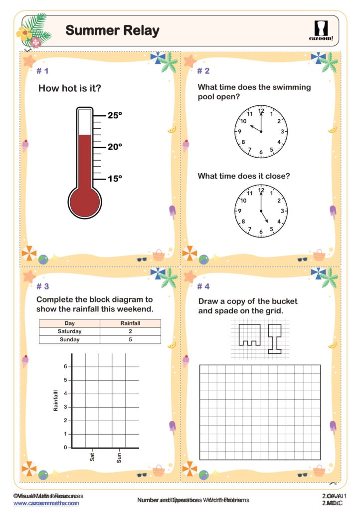Summer Math Worksheets for 2nd Grade