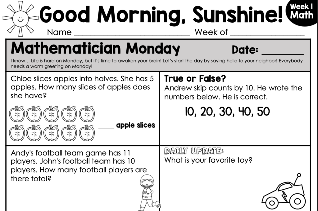 Sunshine Math Worksheets and Answers