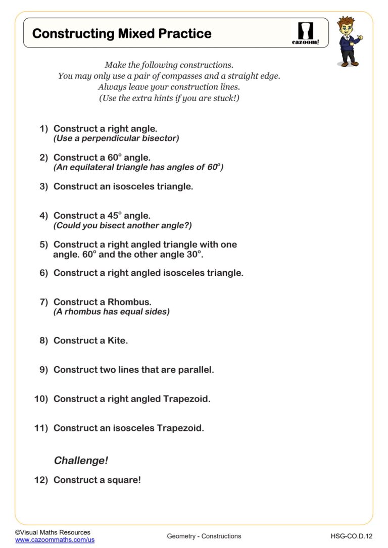 Free printable Technical Math Practice Worksheets With Answers featuring geometry construction exercises
