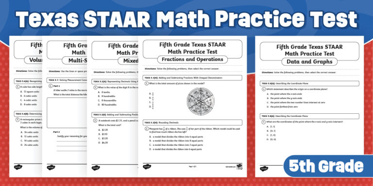 Free printable Test Prep Worksheets In Math featuring fifth grade Texas STAAR practice tests