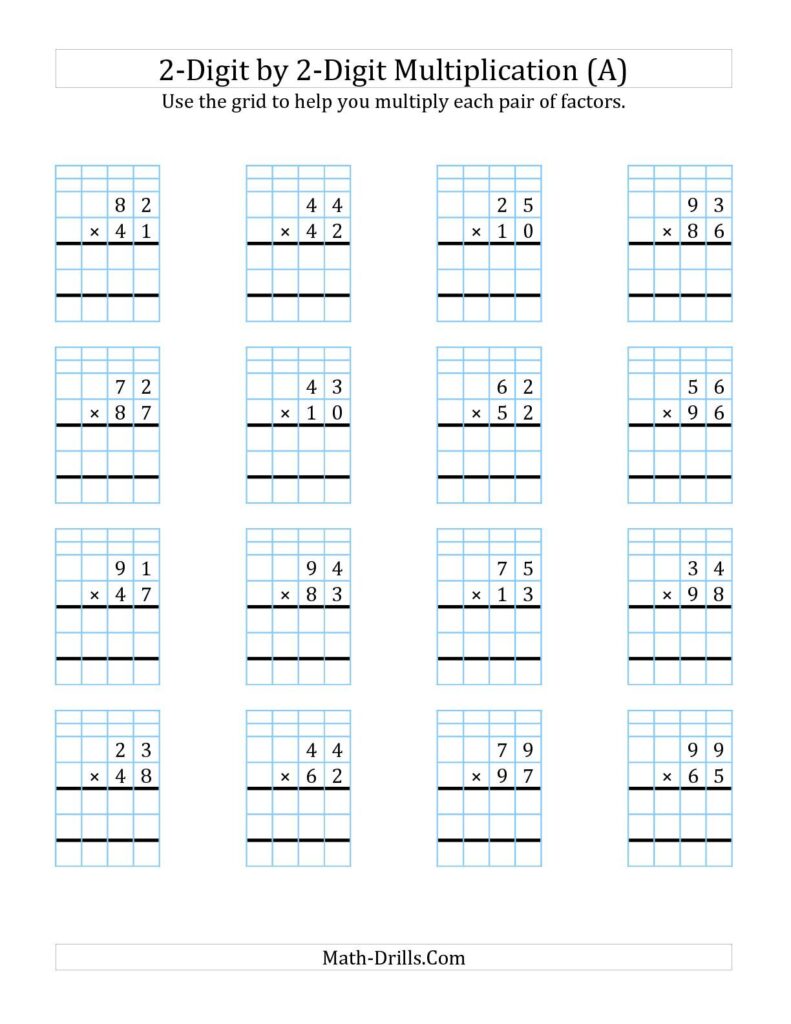 The 2-Digit by 2-Digit Multiplication with Grid Support (A) math ...