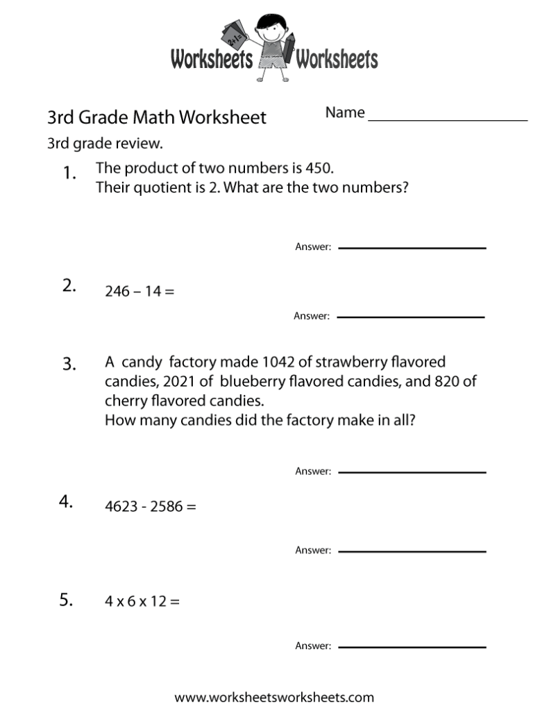 Third Grade Math Practice Worksheet - Free Printable Educational Worksheet